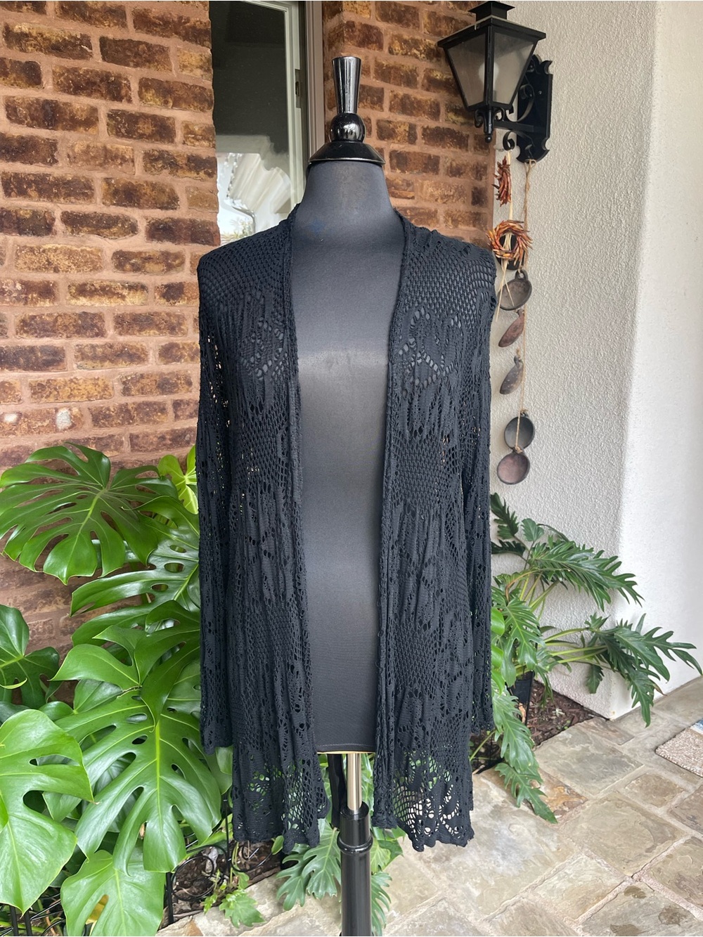 Black Openfront Crochet Knit Cardigan - Women